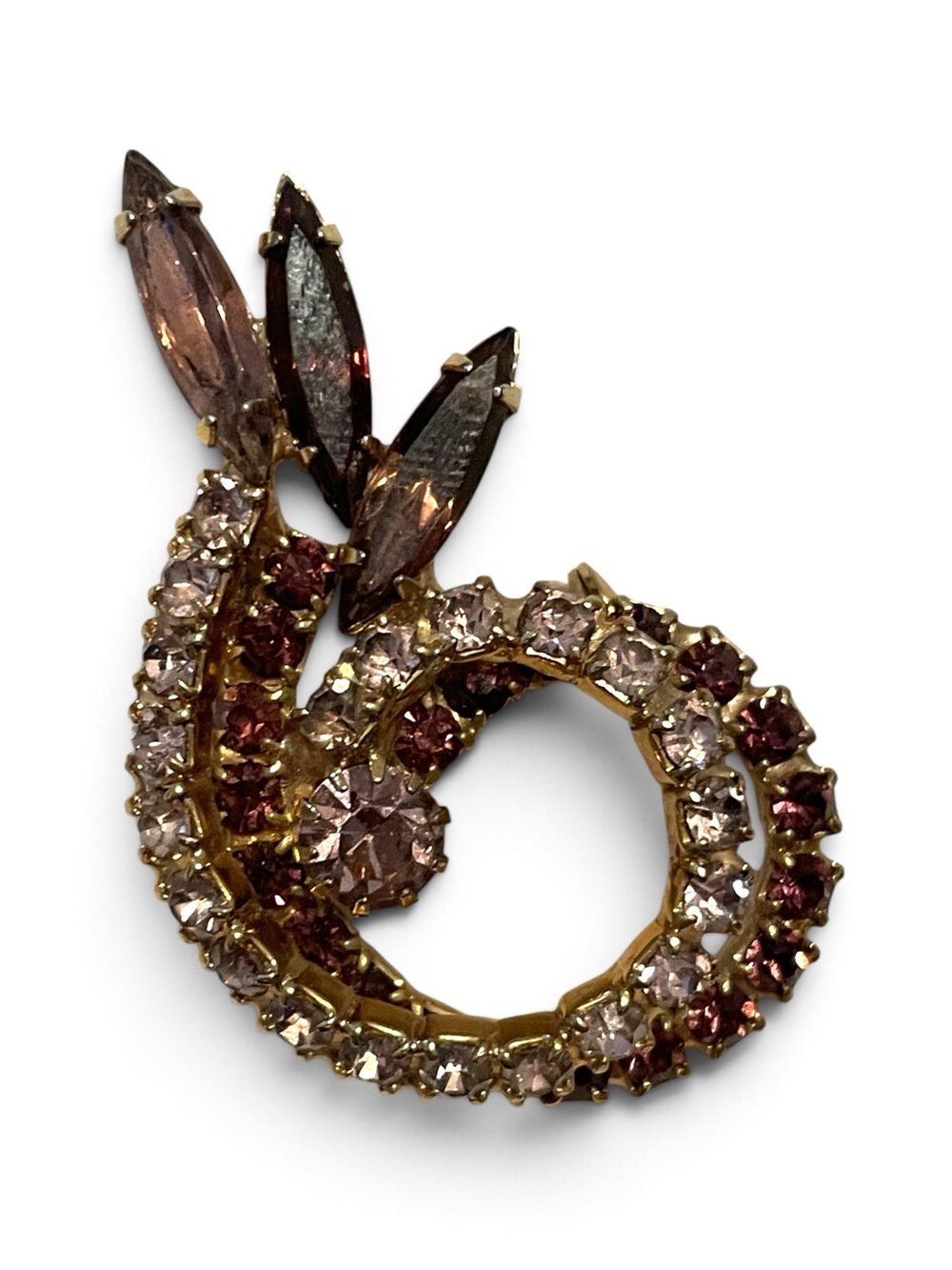 Vintage Purple Rhinestone Double Circle Floral Brooch